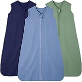 FIEMOL Baby Sleep Sack 0-6 Months, 100% Cotton Sleeping Sack for Newborn and Infant, 3 Pack Baby Wearable Blanket, 0.5 Tog Lightweight Double Zipper Sleep Bag Cyan