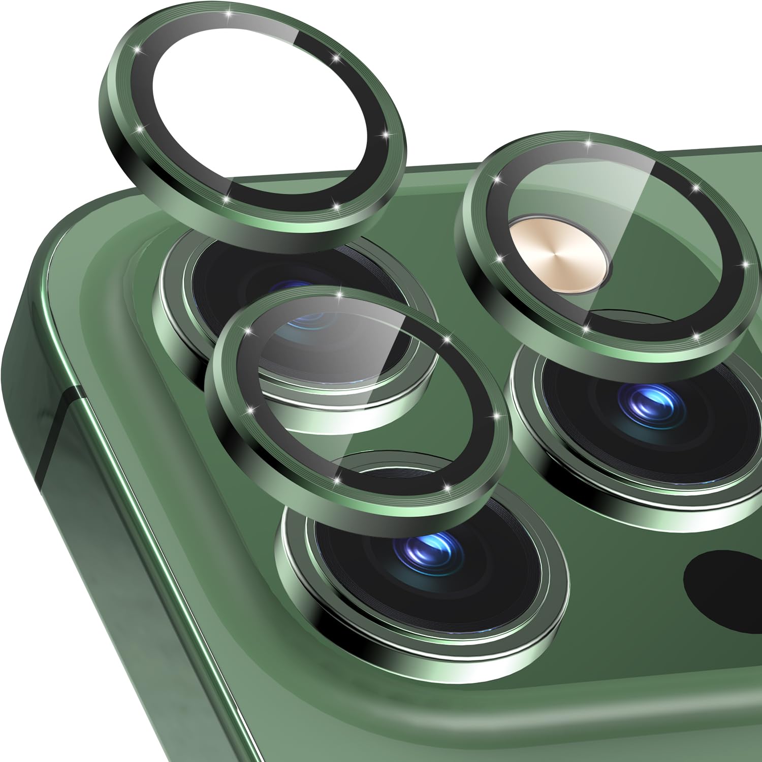 CloudValley Camera Lens Protector Designed for iPhone 13 Pro/13 Pro Max, Tempered Glass Film, Aluminum Alloy Lens Protective Cover, Alpine Green