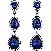 EleQueen Women's Gold-tone Austrian Crystal Teardrop Pear Shape 2.5 Inch Long Earrings