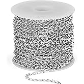 66 Feet Stainless Steel Twisted Link Chains Roll, 2.7mm Width 304 Stainless Steel Flat Twisted Cable Link Chain Bulk Spool for Jewelry Making DIY Craft