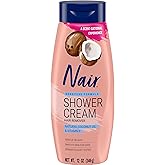 Nair Sensitive Shower Hair Removal Cream, Coconut Oil &amp; Vitamin E, 12 Oz | Sensitive Skin Formula, Quick &amp; Easy Body Hair Removal, Legs, Arms &amp; Underarms, Smooth &amp; Soft Skin
