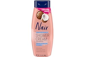 Nair Sensitive Shower Cream Hair Remover with Natural Coconut Oil and Vitamin E, Body Hair Removal Cream, 12 oz