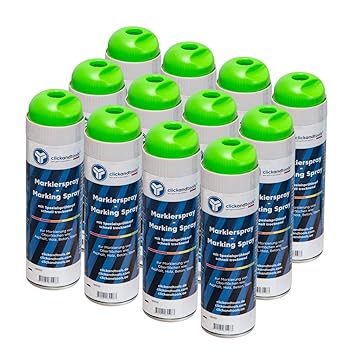 Markierspray leuchtend grün clickandtools® 12'er Pack mit Spezialsprühkopf, schnell trocknend