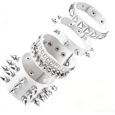 Punk Leather Cuff Bracelets for Men Woman, 4 Pcs Stud Spikes Wristbands Set | Spiked Studded Bracelets Alt Y2K Rock Jewelry Accessories for Alternative Scene Emo Clothes,Wrist Size 6"-8"
