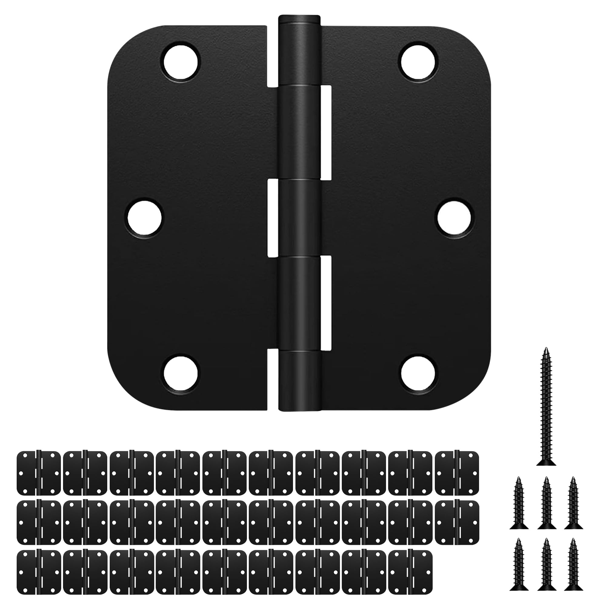 Photo 1 of 30 Pack Rounded Black Door Hinges Matte 3.5 Inch 5/8" Radius Interior 3 1/2 Inch Flat Iron Bifold Residential Standard Bedroom Interior Exterior and Closets Doors 3 ½"x 3 ½" Heavy Duty Hardware