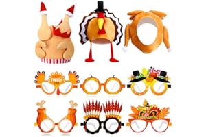 Croknit 15 Pcs Thanksgiving Turkey Costume 3 Hat 6 Glasses with 6 Hairpin, One Size Funny Adult Hat Party Supplies