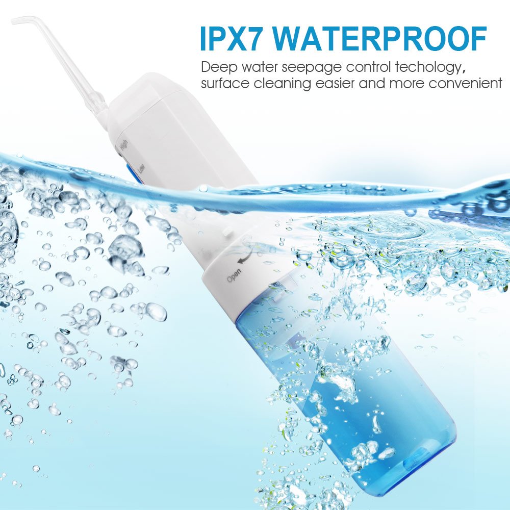 ACTOPP Water Dental Flosser Portable Oral Irrigator 2 Modes Waterproof 200ml Water Tank with 5 Jet Tips Rechargeable Cordless Water Flosser Ideal for Kids Adults Braces in Home and Travel
