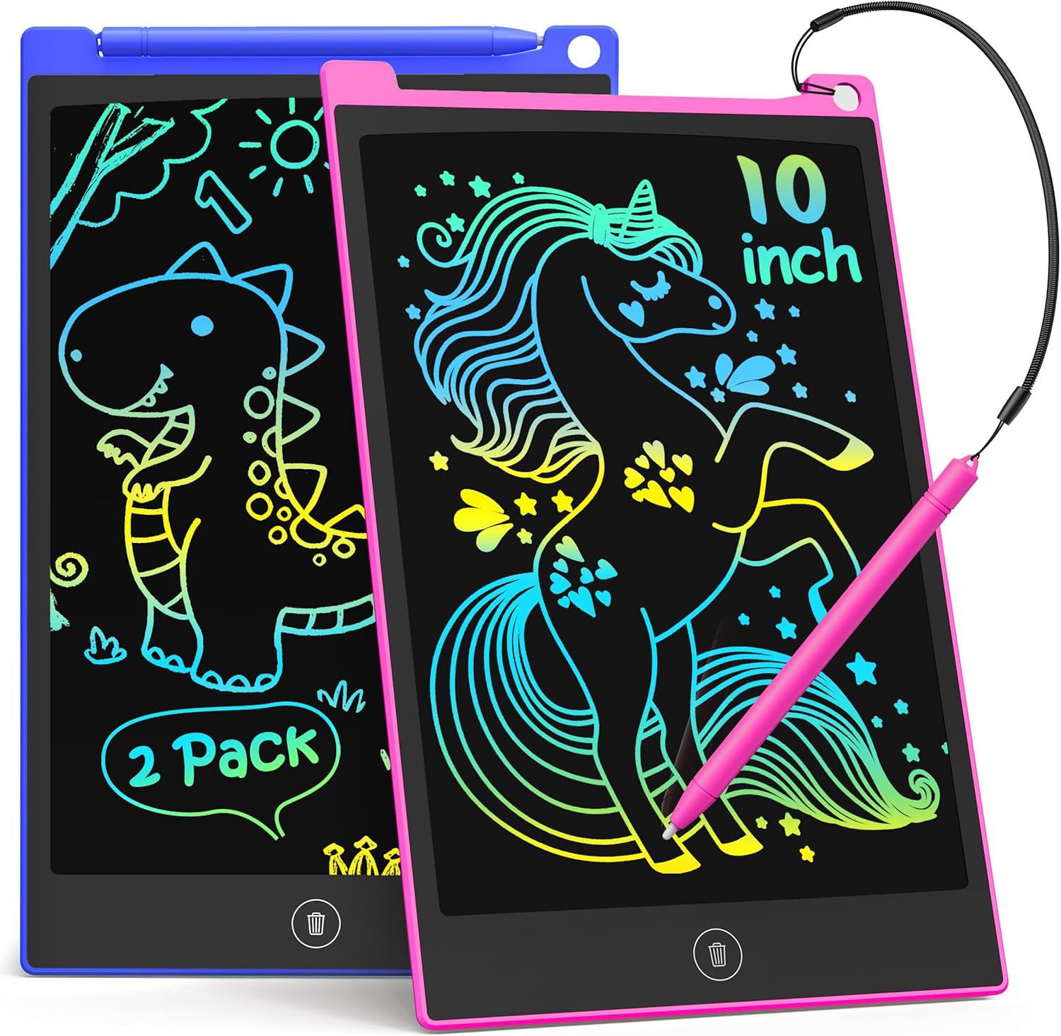 TECJOE 2 Pack LCD Writing Tablet, 10 Inch Colorful Doodle Board for Kids, Electronic Drawing Tablet Drawing Pads,Kids Travel Games Activity for Learning,Gifts for 3–6-Year-Old (Dark Blue and Magenta)