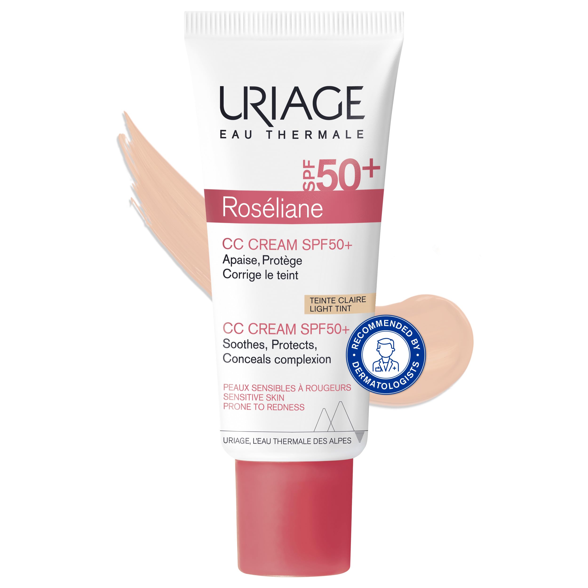 Uriage Roséliane CC Cream SPF50 (Light Tint) 40ml - Sensitive Skin Prone to Redness - Covers Redness, Unifies, Hydrates - Long-lasting Soothing Action & Sun Protection - Non-comedogenic