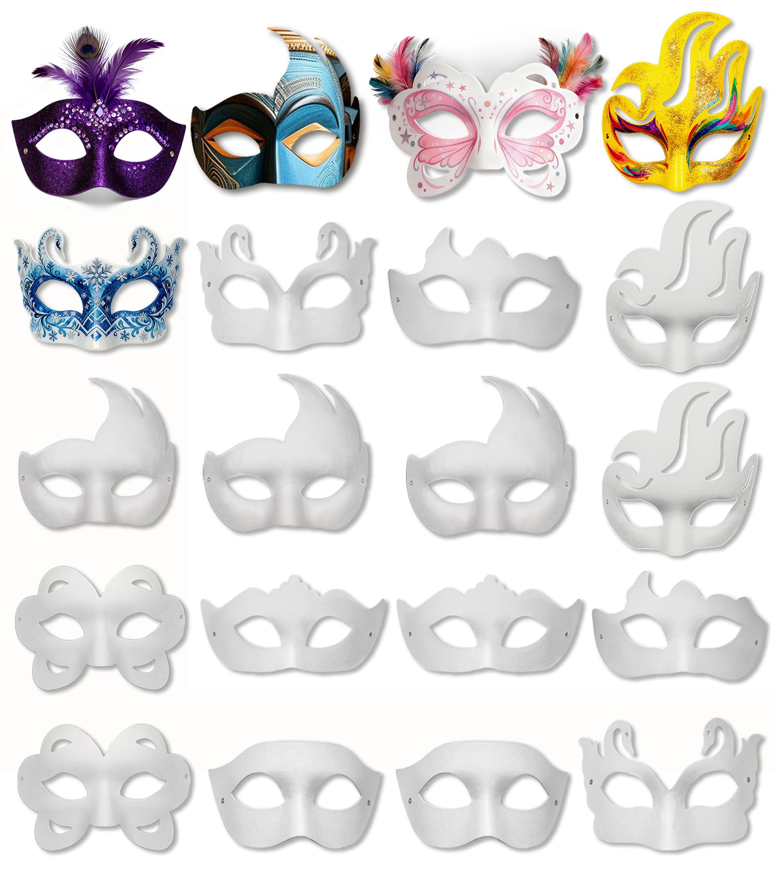 Photo 1 of 15 PCS DIY White Masquerade Masks DIY Paper Blank Half Face Mask Craft Art Plain Paintable Mardi Gras Masks Halloween Party Mask