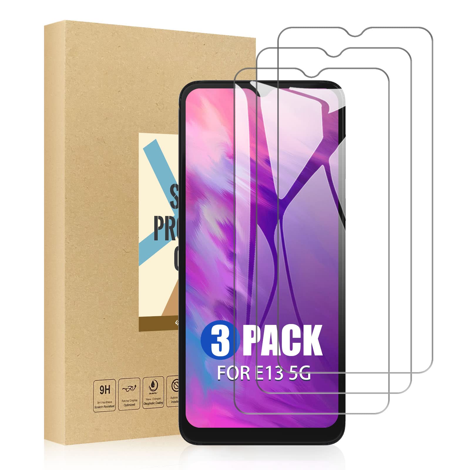 SCL Screen Protector Compatible with Moto E13 Screen Protector Motorola E13 Tempered Glass Film [3-Pack], [Easy Installation, Case Friendly, Bubble-free, 9H]
