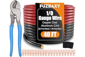 AWG 1/0 Battery Cable,0 Gauge Wire (20 Feet Black+20 Feet Red) Copper Clad Aluminum CCA Primary Automotive Power Ground Wire,