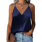 Zeagoo Womens Silk Satin Tank Tops V Neck Sleeveless Camisole Cami Spaghetti Straps Blouse Summer Loose Racerback Shirt