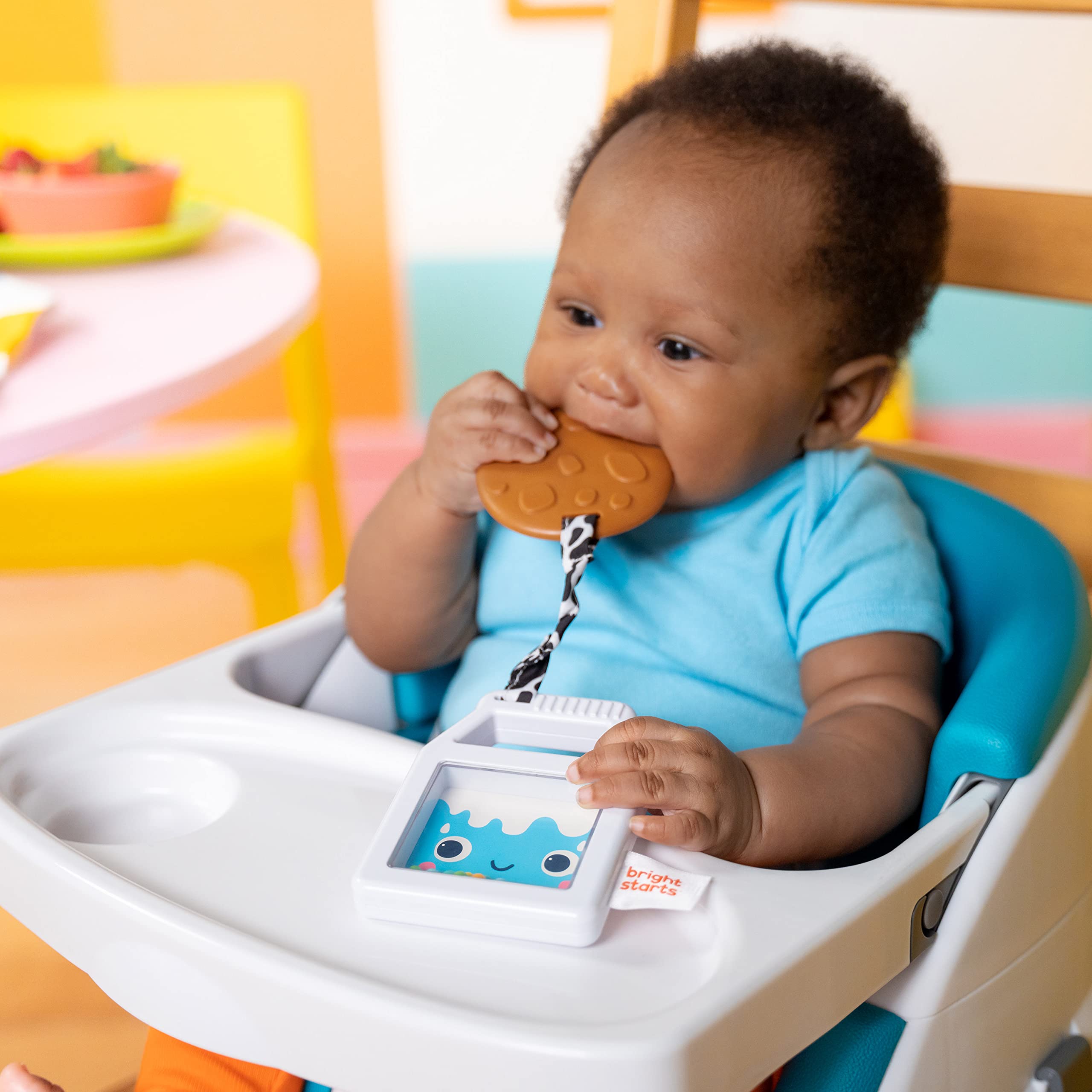 Bright Starts Cookies & Teethe 2-in-1 Rattle and Teether Activity Toy, Soothe Sore Gums, Entertain Baby with Rattle Toy, Unisex, 3 Months+