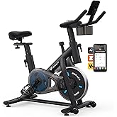 MERACH Exercise Bike, Brake Pad Stationary Bike with Exclusive App, Low Noise Indoor Cycling Bike with 300lbs Weight Capacity, Tablet Mount and Fitness Courses for Weight Loss