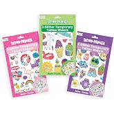 OOLY Glitter Temporary Tattoos for Kids, 150 Pc &ndash; Rainbow Variety Pack | Ages 3+, Safe and Non-Toxic, Cute Unicorn, Rainbow, Cat Designs, Fun Birthday Party Favors, and Stocking Stuffers for Kids