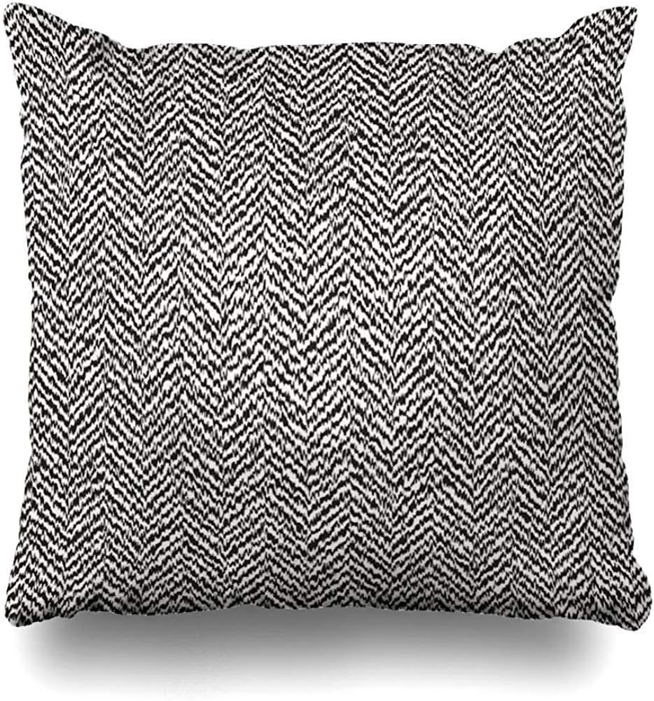 Asekngvo Throw Pillows Covers Tweed Herringbone Black Chic White