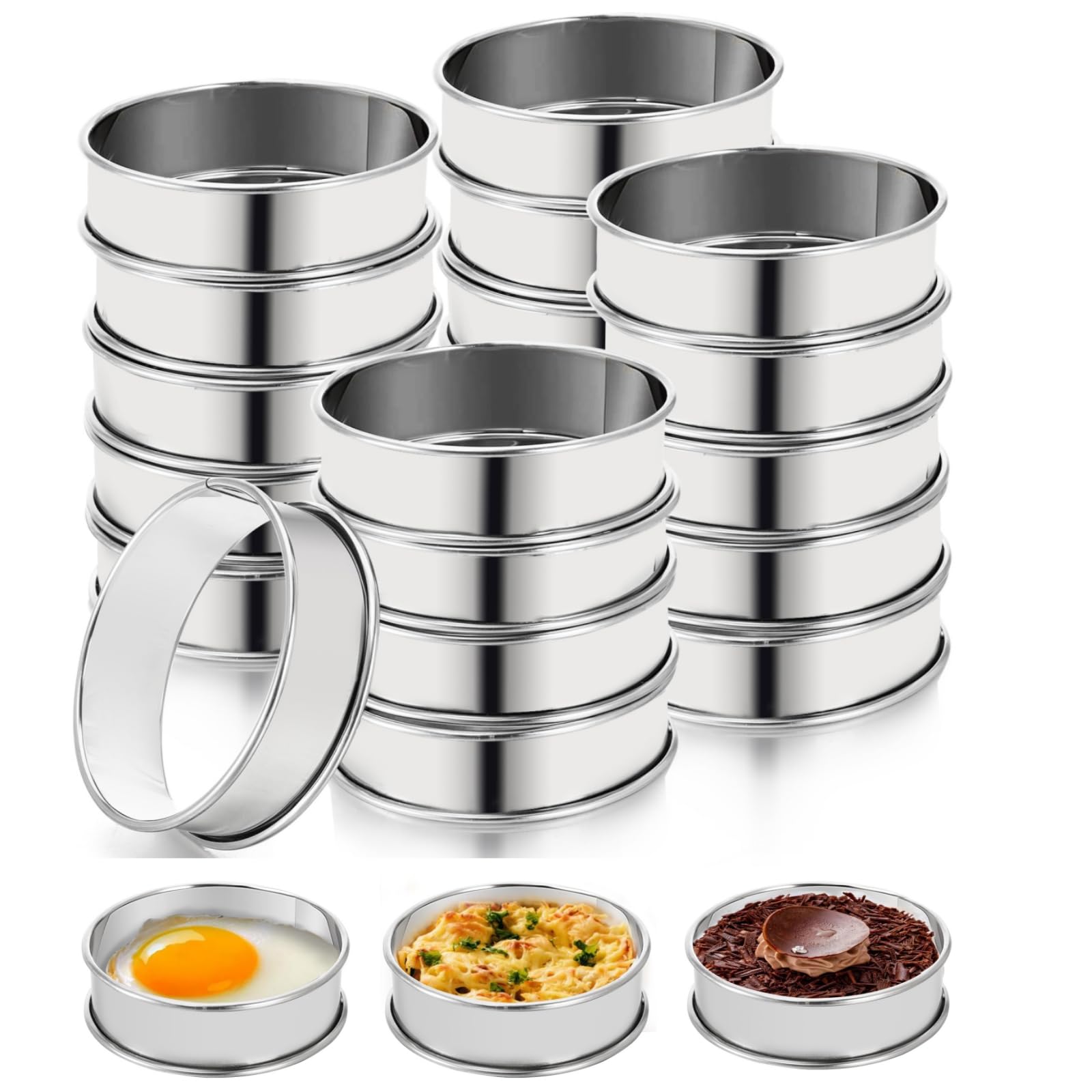Photo 1 of Lyellfe 20 Pieces English Muffin Rings, Stainless Steel Crumpet Rings, 3 Inch Double Rolled Nonstick Muffin Tart Ring Mold for Home Baking, Food Making