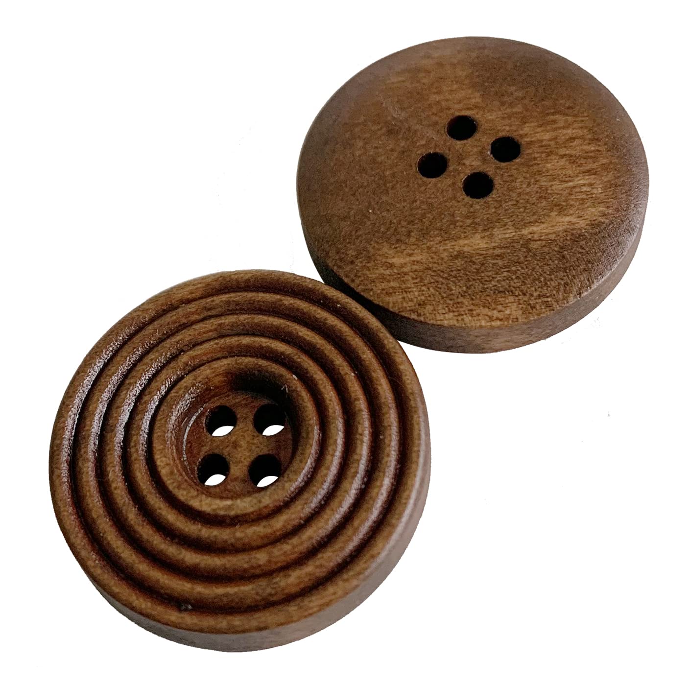 Brown Wooden Buttons, 25mm (1 inch) Carved Circles Design Sewing, Knitting, Art, Pack of 20