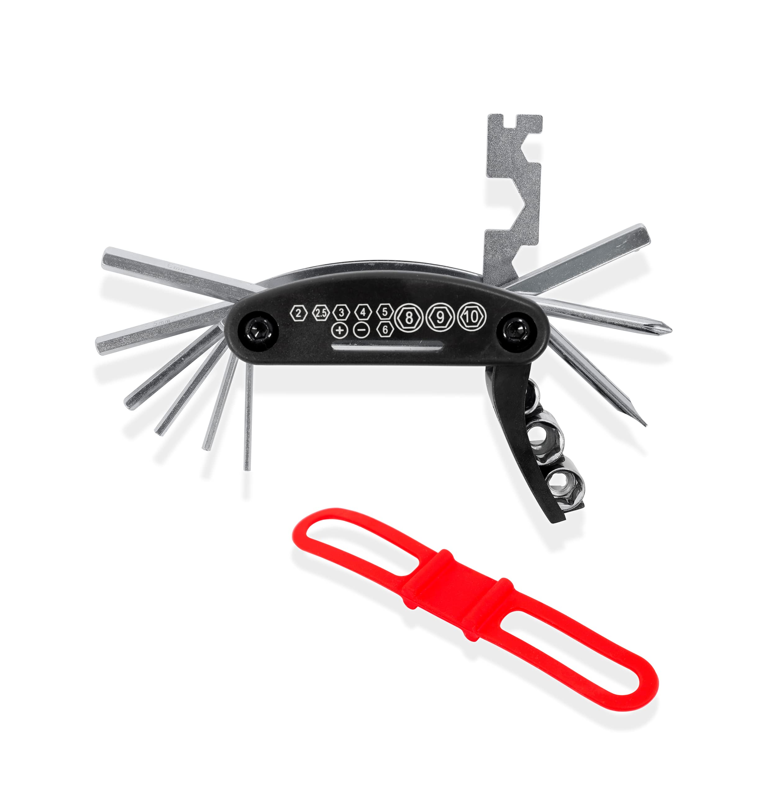 Orangepatrick Multi Function Bike Tool for Fixing Mountain and Road Bicycles and Doing Maintenance and Repairs. Complete with Silicone Cycling Strap.