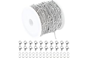 UMAOKANG 32.8 Feet Bead Chain Stainless Steel Cable Link Chains Twisted Necklace Chain Bulk with Jump Rings Lobster Clasps for Jewelry Making DLY Bracelet Anklet