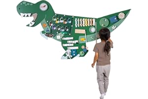 PATHFINDER PANDAS Dinosaur Activity Wall Busy Board - Wooden Sensory Wall Panel for Kids & Toddler Wall Activity - Interactive Montessori Wall Activity Board for Boys & Girls - Perfect for Playroom Daycare Waiting Room