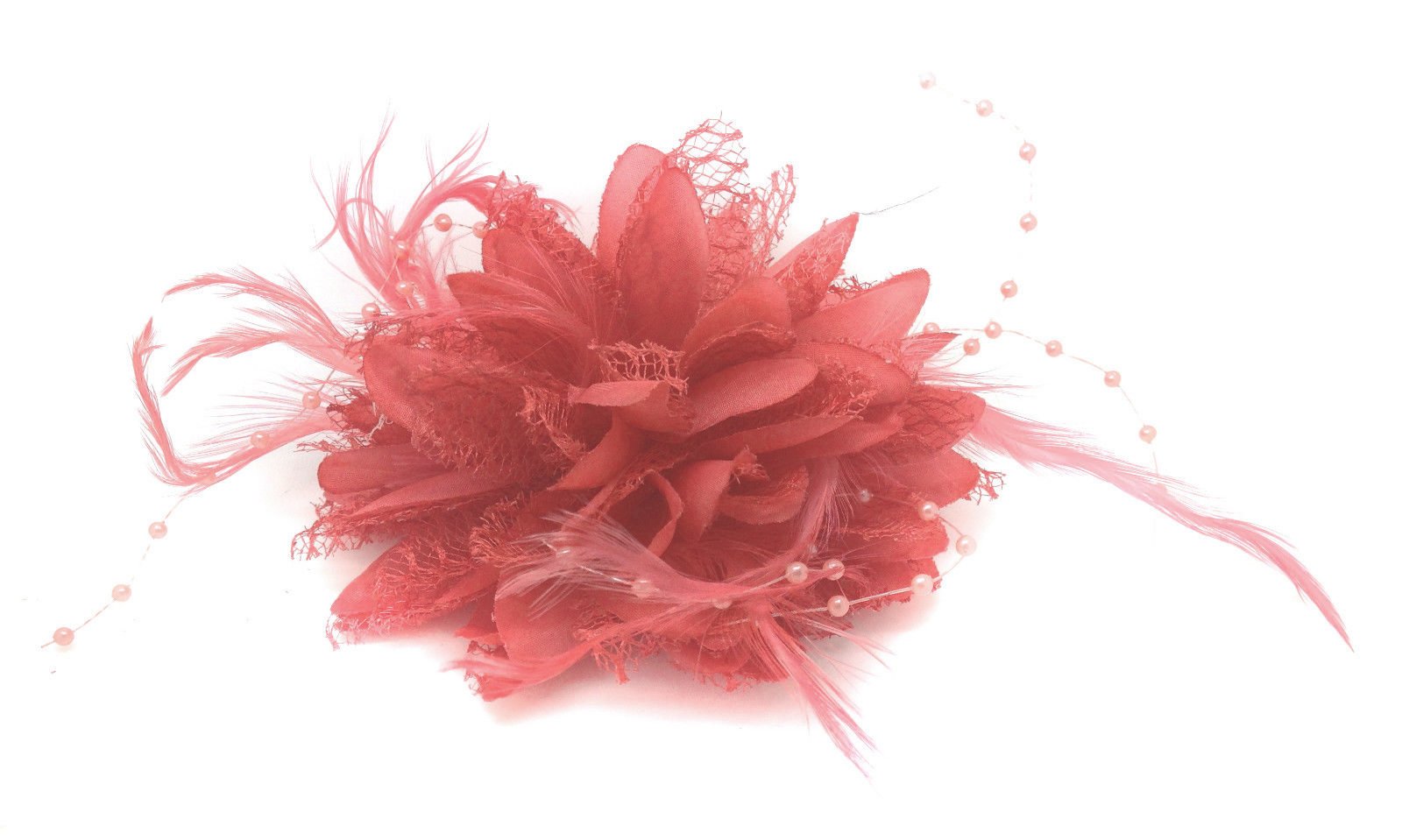 Flower Feather Bead Corsage Hair Clips Fascinator Hairband and Pin (Coral) โ image 1