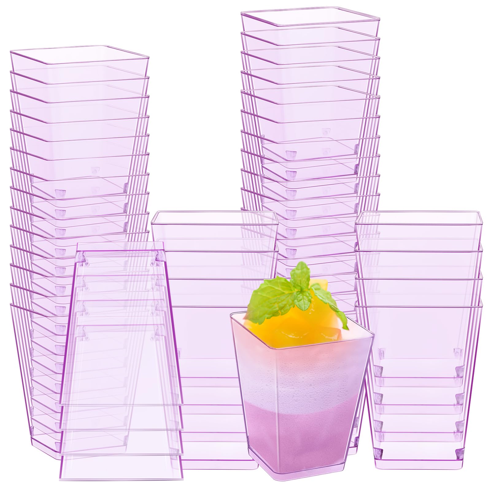 Photo 1 of Mifoci 5 oz Plastic Dessert Cups Appetizer Cups for Parties Mini Square Disposable Dessert Bowls Clear Parfait Bowls for Pudding Fruit Yogurt Ice Cream Mousse (Purple,50 Pcs)