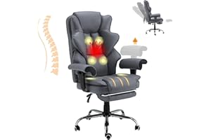 HOMREST 6-Point Massage Office Chair, Heated Executive Chair with Adjustable Armrest,Ergonomic Home Office Desk Chairs with Retractable Footrest and Reclining Function(‌SlateGray‌)