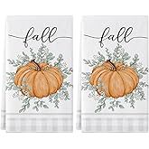 Siilues Fall Kitchen Towels 18 x 26 Inch Set of 2, Fall Hand Towels Hello Fall Decorations for Home Pumpkin Dish Towels Seasonal Thanksgiving Decorations for Home