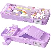 LilyBeauty Pop Up Multifunction Pencil Case for Girls and Boys, Cute Cartoon Pen Box with 5 Pencils 2 Erasers, Sharpener, Schedule, School Supplies, Best Gifts for Kids (Purple New)