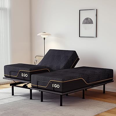 EGOHOME Split King Adjustable Bed Frame and 14 inch Memory Foam Mattress, Wireless Remote Adjustable Bed Base with 12" Metal Legs and Head and Foot Incline, Zero Gravity, Easy Assembly