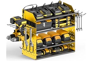 CCCEI Modular Desk Power Tools Organizer with Charging Station, 4 Layer Drills Battery Storage Wall Mount, Garage Shop Organization, Anniversary, Birthday, Gifts for Men, Father, Yellow, 6FT Cord.