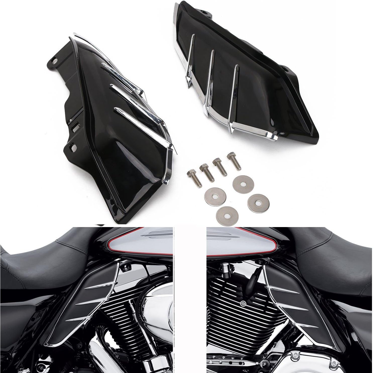 XFMT Black Mid Frame Air Deflector Trims Compatible with Harley Touring Road King Tri Glide 09-16