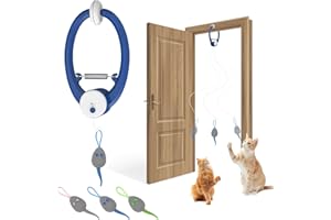 Kezlume Cat Toy Interactive for Indoor Cats, Smart USB Rechargeable Door Hanging Automatic Retractable Kitten Toys, Teaser Electronic Self Play Feather Cat String Toys Attached with 3 Catnip Mice Blue