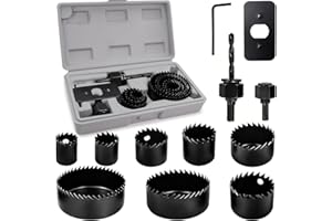 Doaho 12Pcs Hole Saw Kit,Wood Hole Saw Set with 3/4" - 2-1/2" Hole Saws,Mandrels,Drill Bits,Installation Plate,Hex Wrench,Storage Case for Wood,Plywood,PVC,Drywall,Plastic