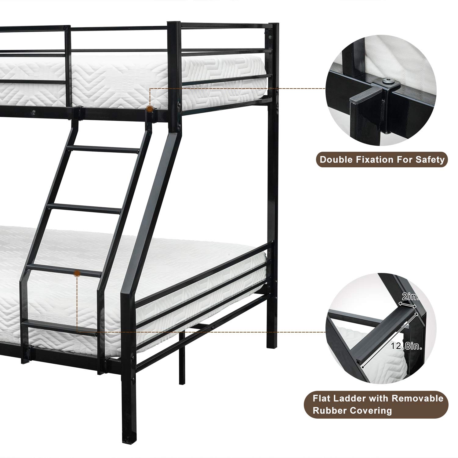 Bonnlo Bunk Bed Twin Over Full Sturdy Metal Bed Frame with Flat Ladder