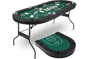 FAHKNS 8 Player Poker Table Foldable, 72 Inch Texas Holdem Casino Table with Padded Rails and 8 Cup Holders, Portable Folding Game Table for Texas Holdem Blackjack Board Games