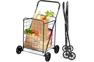 Goplus Shopping Carts for Groceries, Heavy Duty Folding Shopping Cart with Wheels, Portable Collapsible Grocery Cart, Light W