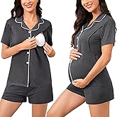 SWOMOG Womens Maternity Nursing Pajama Sets Breastfeeding Sleepwear Postpartum Lounge Sets Double Layer Short Sleeve Pjs