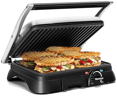 Aigostar Panini Press Grill, 1400W Sandwich Maker with Temperature