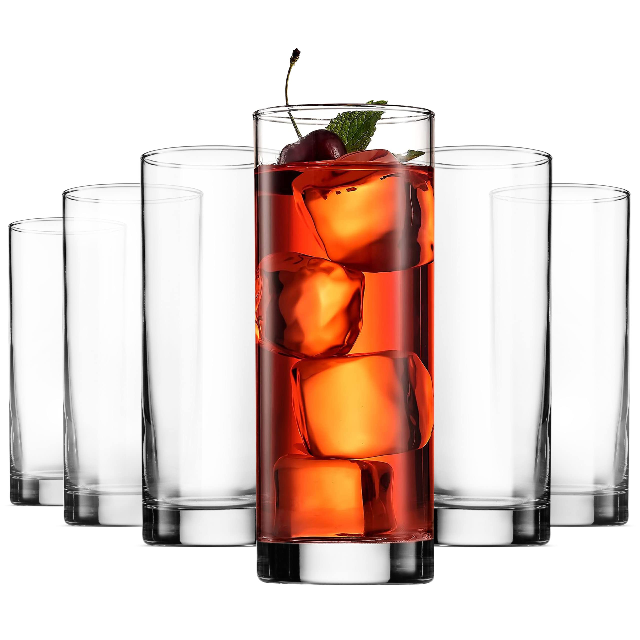 Photo 1 of Paksh Novelty Italian Highball Glasses [Set of 6] Clear Heavy Base Tall Bar Glass - Drinking Glasses for Water, Juice, Beer, Wine, Whiskey, and Cocktails | 13-Ounce Cups