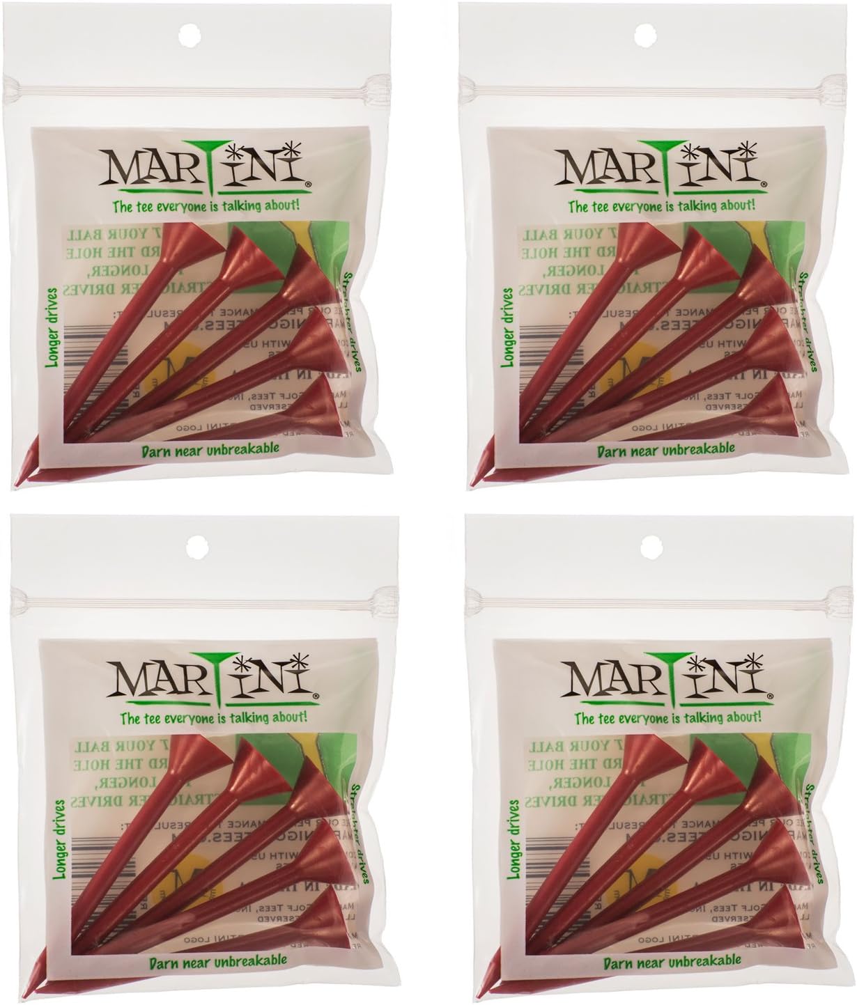 Martini Golf Tees 3 1/4" 4 Pack of Red - 20 Tees Total - Virtually Unbreakable