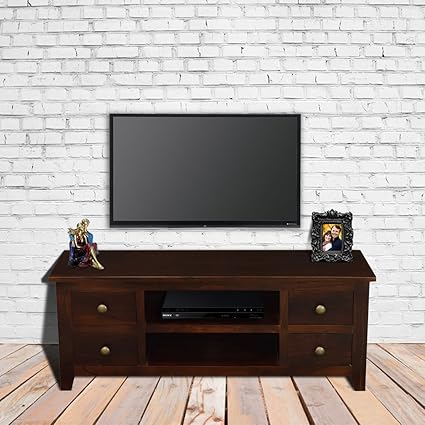Furnituregully Sheesham Wood | 4 Drawer TV Display Unit / TV Stand In Mahogany Finish