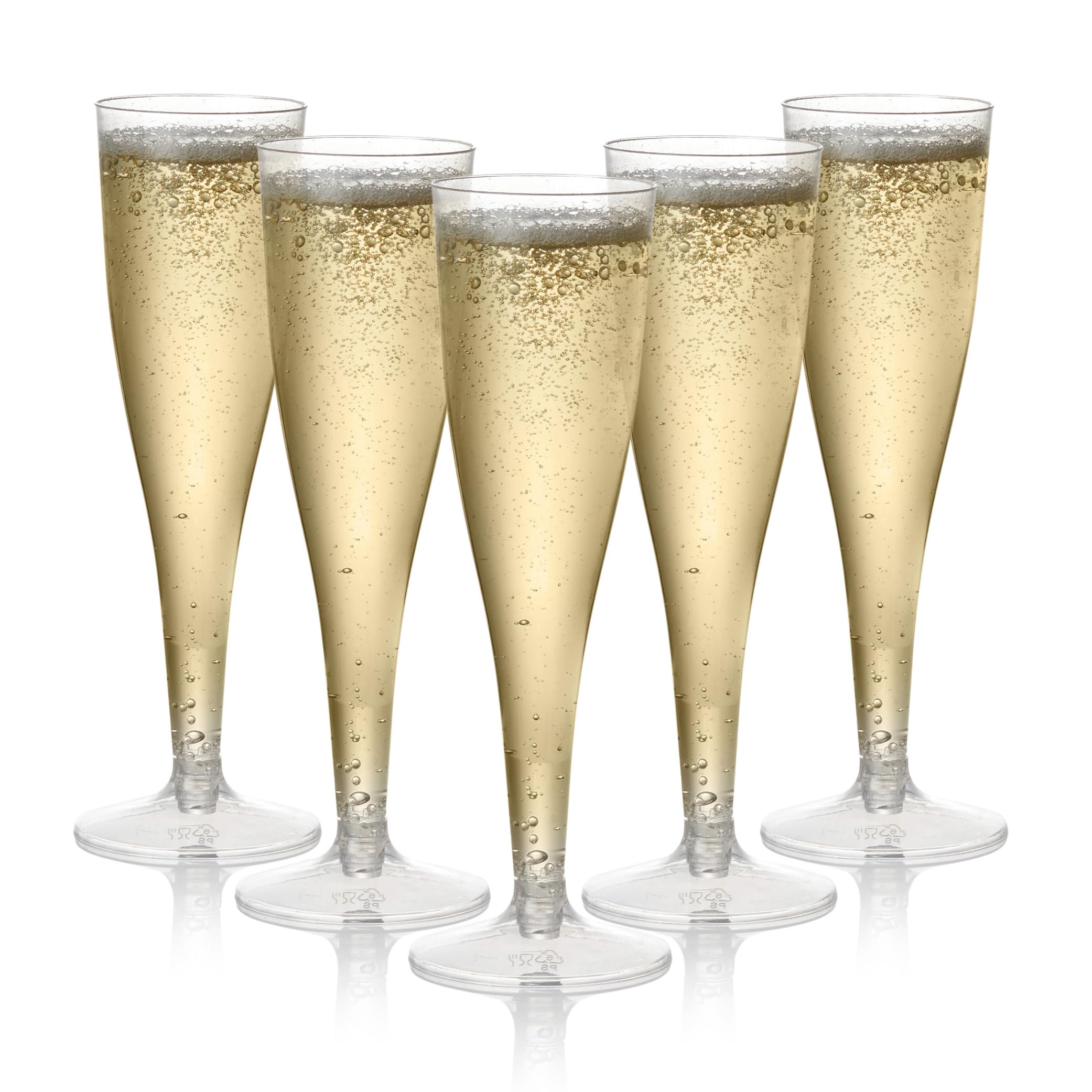 MATANA 48 Premium Elegant Clear Plastic Champagne Flutes, 130ml - Reusable Toasting Glasses, Cocktail Prosecco Glasses for Weddings, Birthdays, Christmas, BBQ & Garden Parties