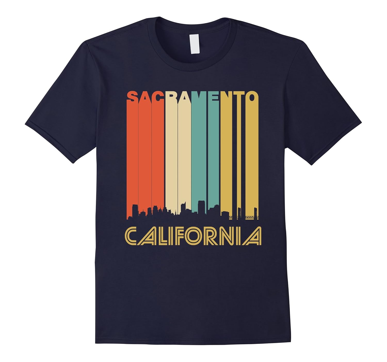 Retro 1970's Sacramento California Downtown Skyline T-Shirt-ANZ