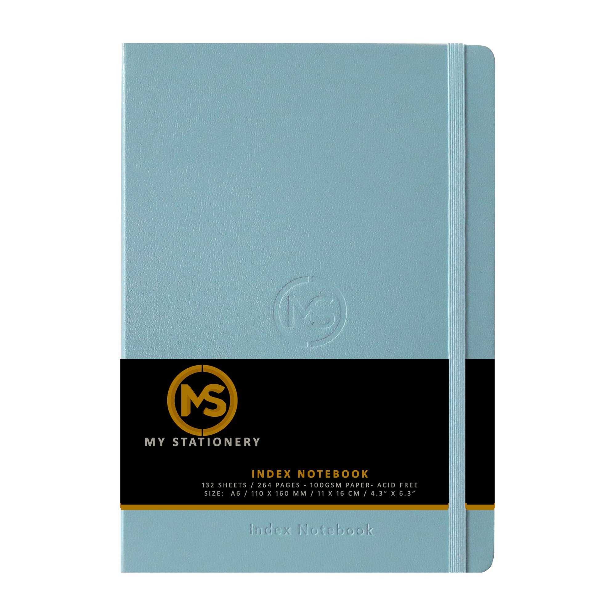MS MY STATIONERY Index Notebook Hardback Leatherette Cover 8mm Ruled Margin A-Z Tabs 264 Pages 100 GSM White Paper – 11 X 16 CM Index Notebook (Sky blue)