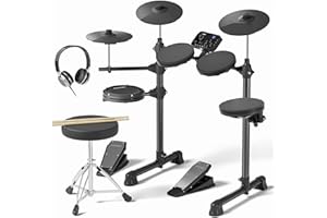 AODSK Electric Drum Set for Beginner Kids with 150 Sounds,4 Quiet Drum Pads,2 Pedal,Throne,Sticks,Electronic Drum with Headphone,AED-400