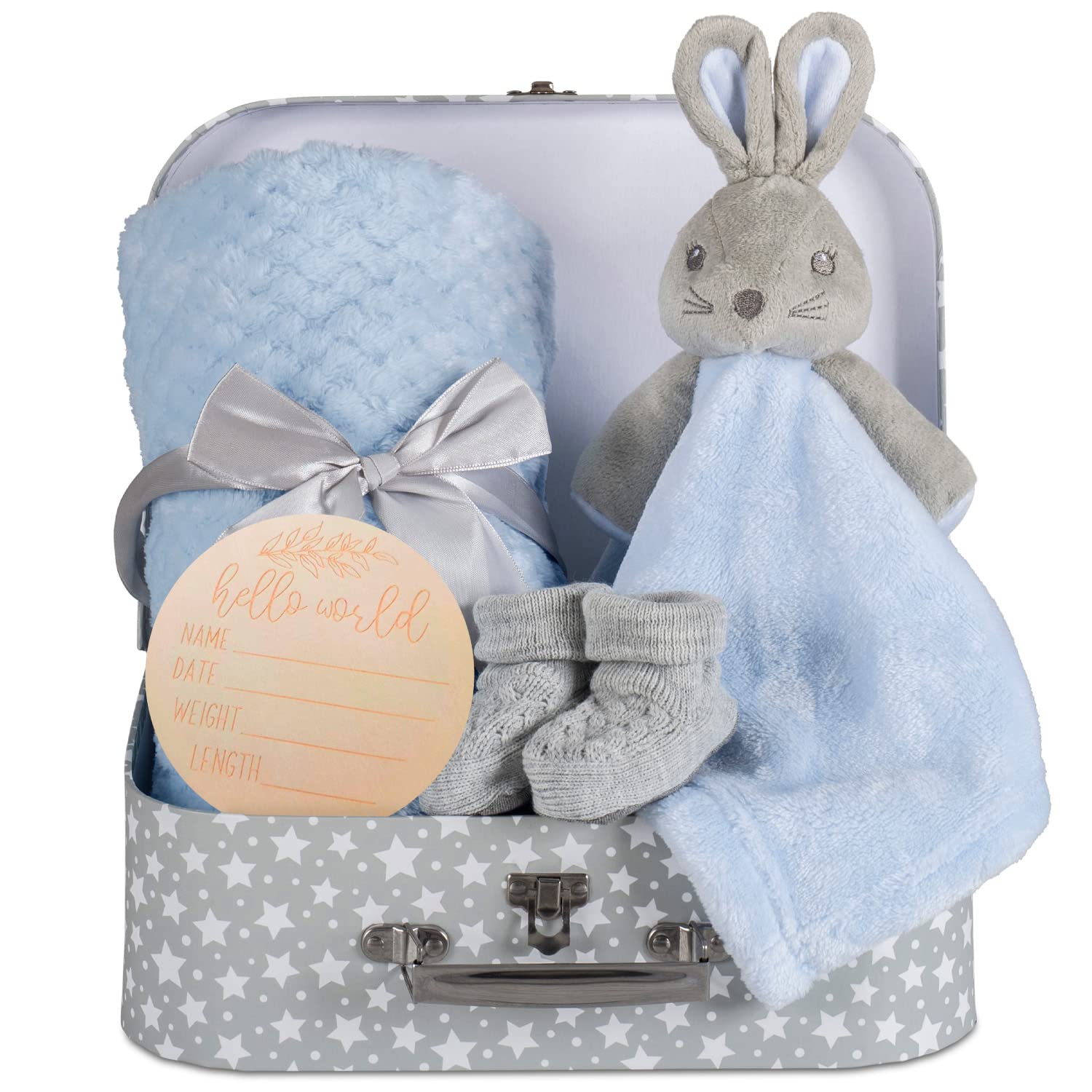 New Baby Hampers Gift Set New Baby Giftd Boy Unique Suitcase Memory Box Cute Soft Newborn Baby Gifts Boy Congratulations Milestone Blue Bunny Comforter Blanket