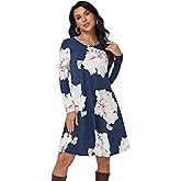 VintageClothing Women's Casual T Shirt Dresses Long Sleeve Loose Swing Dress with Pockets